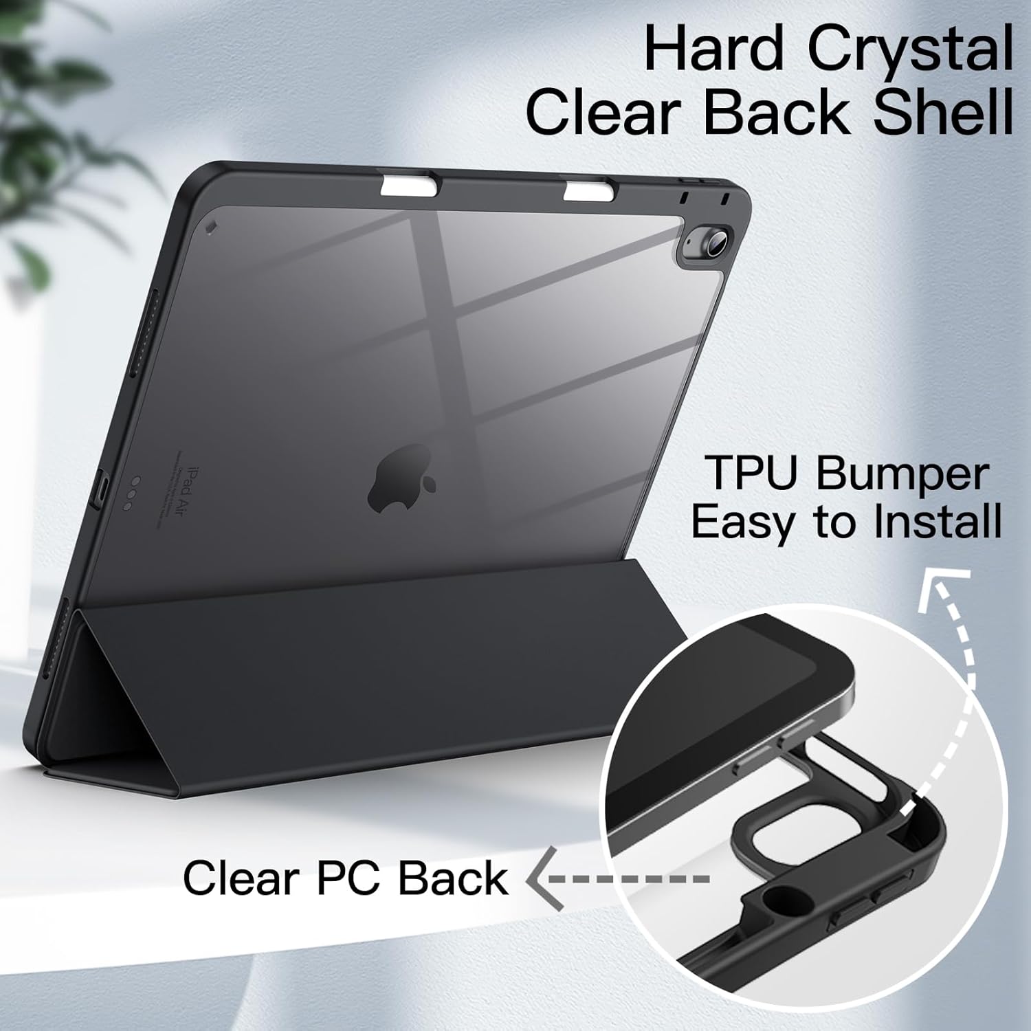 Case for iPad Air 13-Inch M4/M3/M2 (2026/2025/2024) with Pencil Holder (Black, Grey)