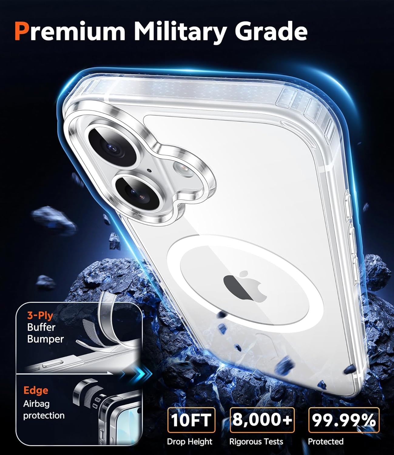 Cases-iPhone 17, Magnetic Translucent Matte, Shockproof Bumper Hard Protective (Black & Clear)