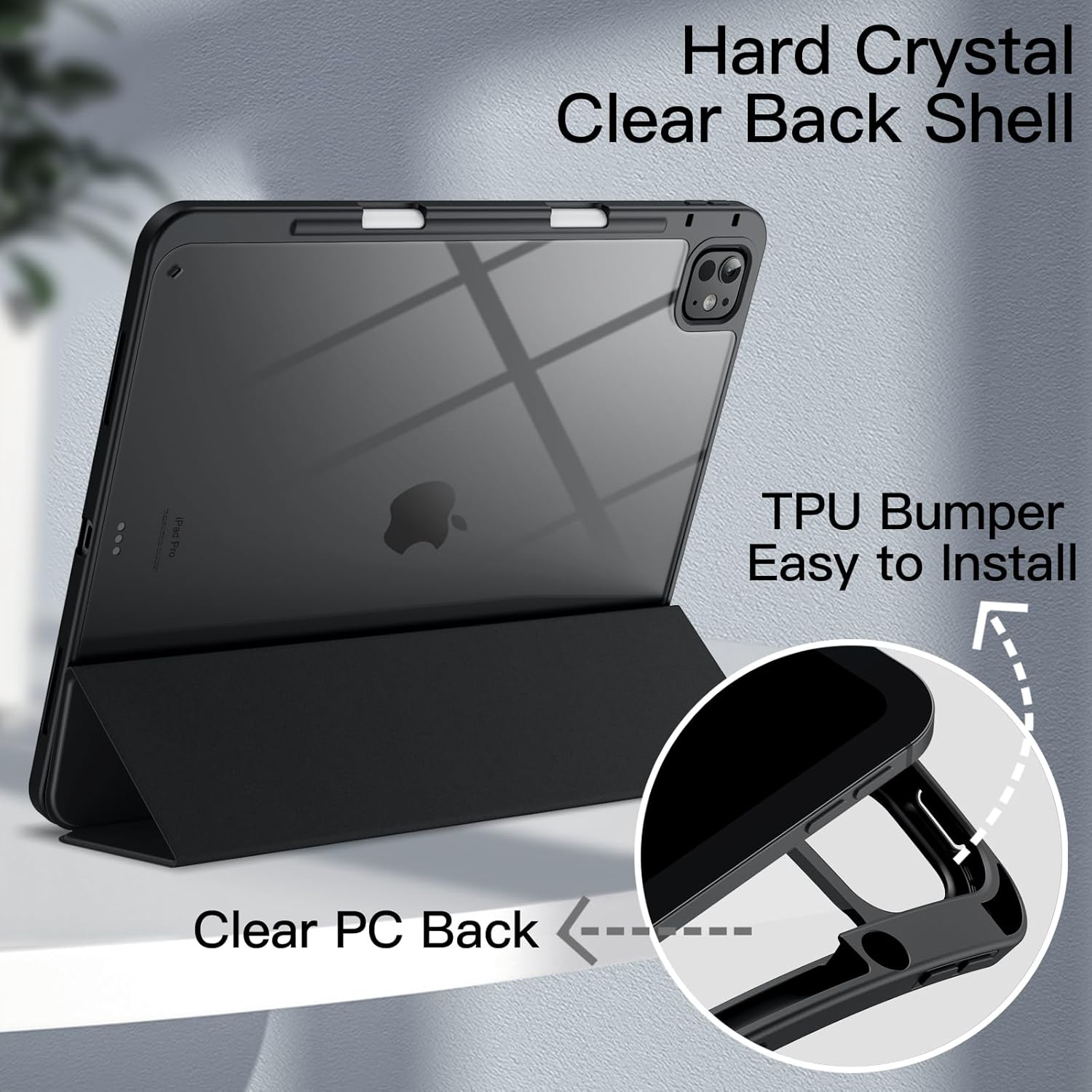 Case for iPad Pro 13-Inch M5/M4 (2025/2024) with Pencil Holder (Black, Grey)